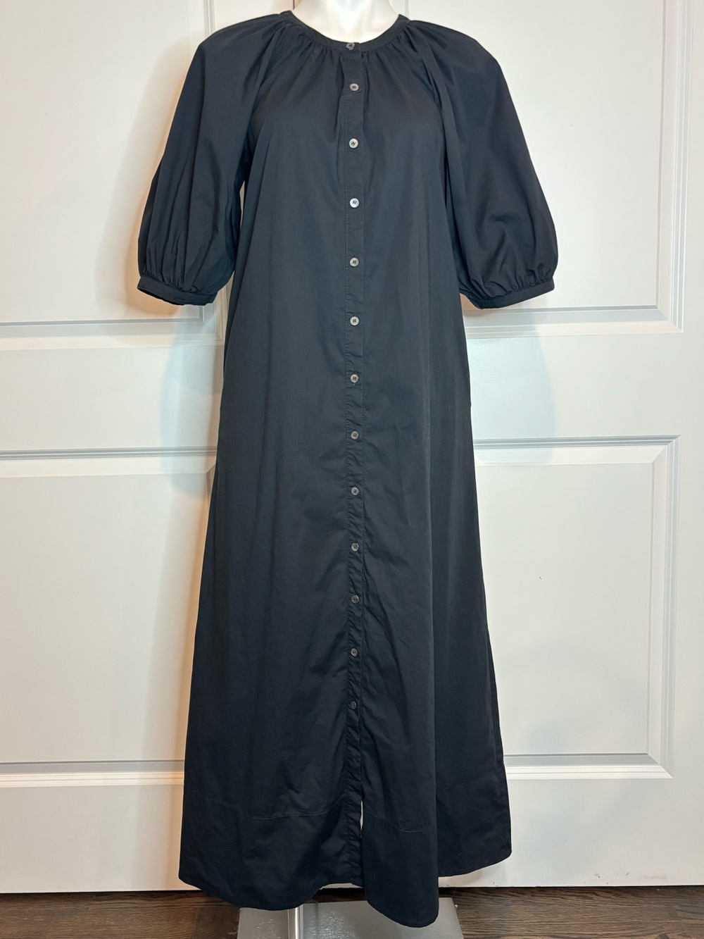 STAUD Black Button-Front Maxi Dress with Balloon Sleeves - Picture 2 of 13